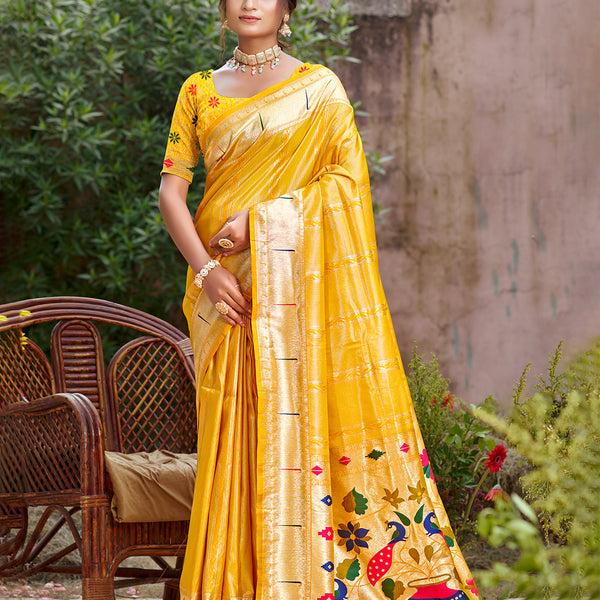 Sangam Prints Yellow Silk Woven Work Traditional Saree