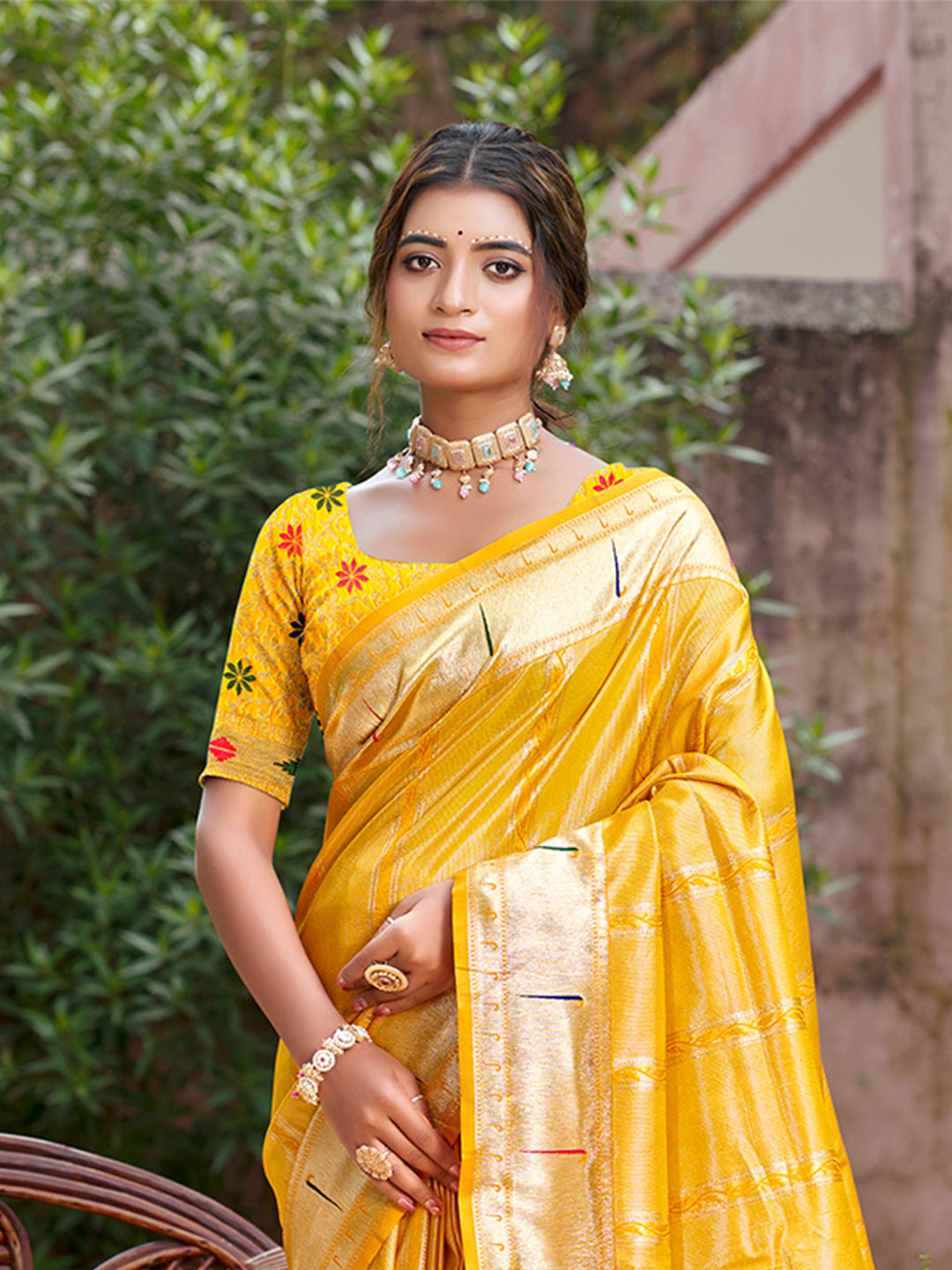 Sangam Prints Yellow Silk Woven Work Traditional Saree