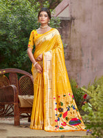 Thumbnail for Sangam Prints Yellow Silk Woven Work Traditional Saree