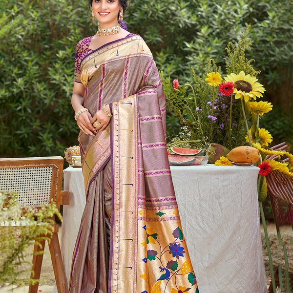 Sangam Prints Mauve  Silk Woven Work Traditional Saree