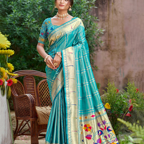 Sangam Prints Teal Green  Silk Woven Work Traditional Saree