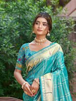 Thumbnail for Sangam Prints Teal Green  Silk Woven Work Traditional Saree