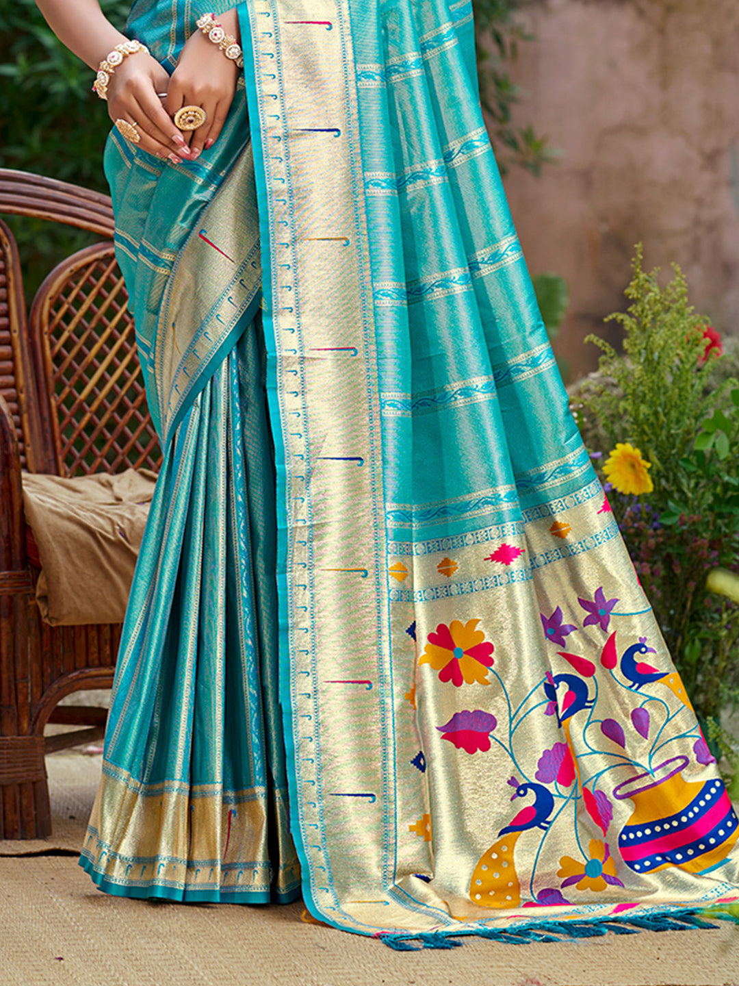 Sangam Prints Teal Green  Silk Woven Work Traditional Saree