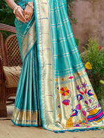 Thumbnail for Sangam Prints Teal Green  Silk Woven Work Traditional Saree