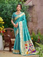 Thumbnail for Sangam Prints Teal Green  Silk Woven Work Traditional Saree