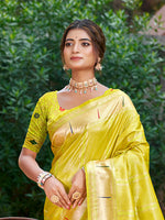 Thumbnail for Sangam Prints Lemon Yellow Silk Woven Work Traditional Saree