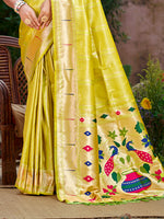Thumbnail for Sangam Prints Lemon Yellow Silk Woven Work Traditional Saree