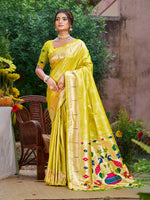 Thumbnail for Sangam Prints Lemon Yellow Silk Woven Work Traditional Saree