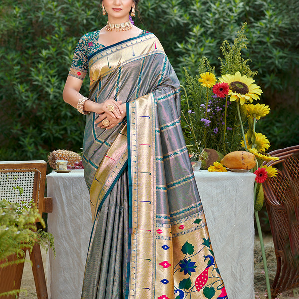 Sangam Prints Gray Silk Woven Work Traditional Saree