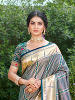 Thumbnail for Sangam Prints Gray Silk Woven Work Traditional Saree