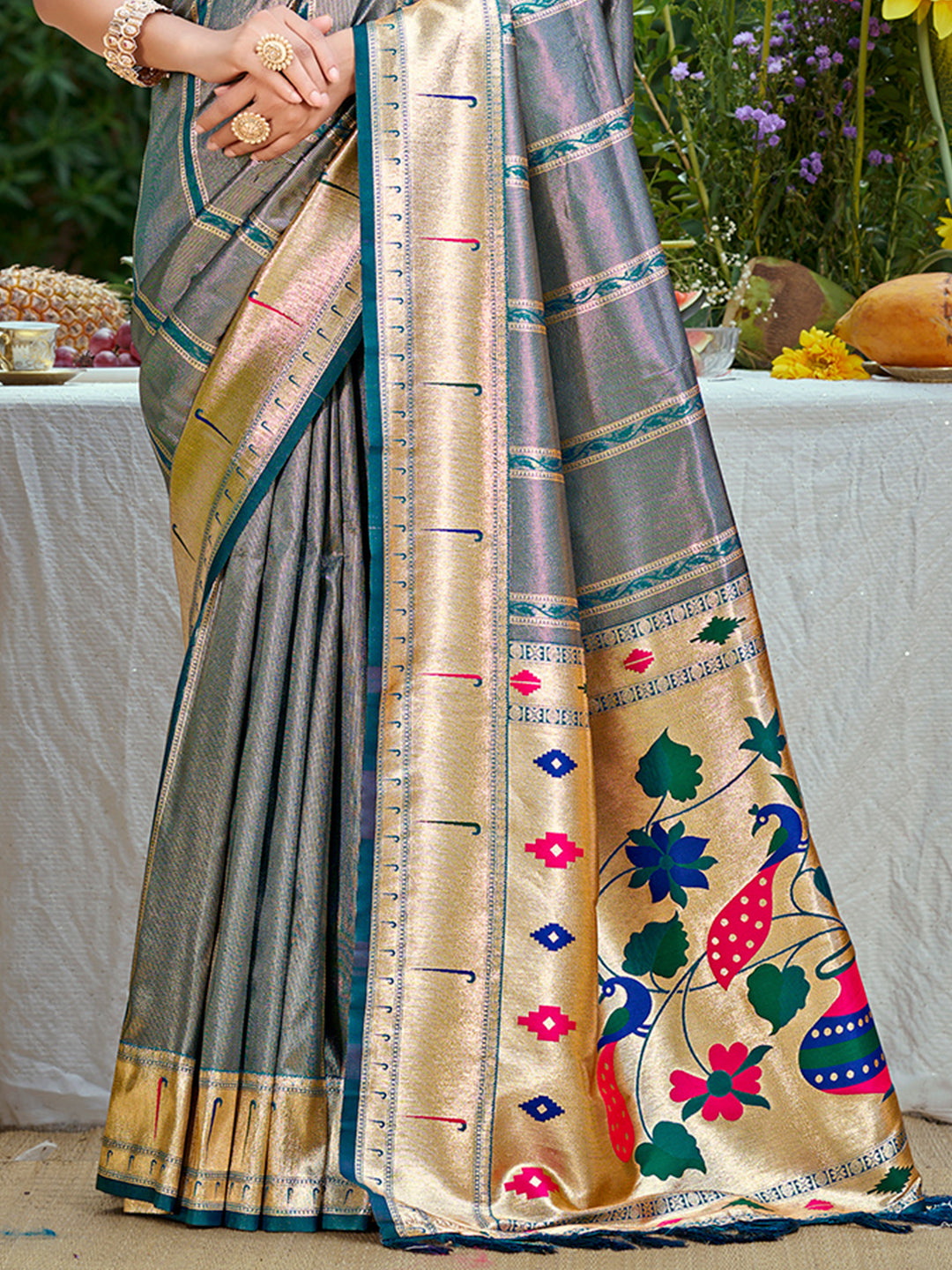 Sangam Prints Gray Silk Woven Work Traditional Saree