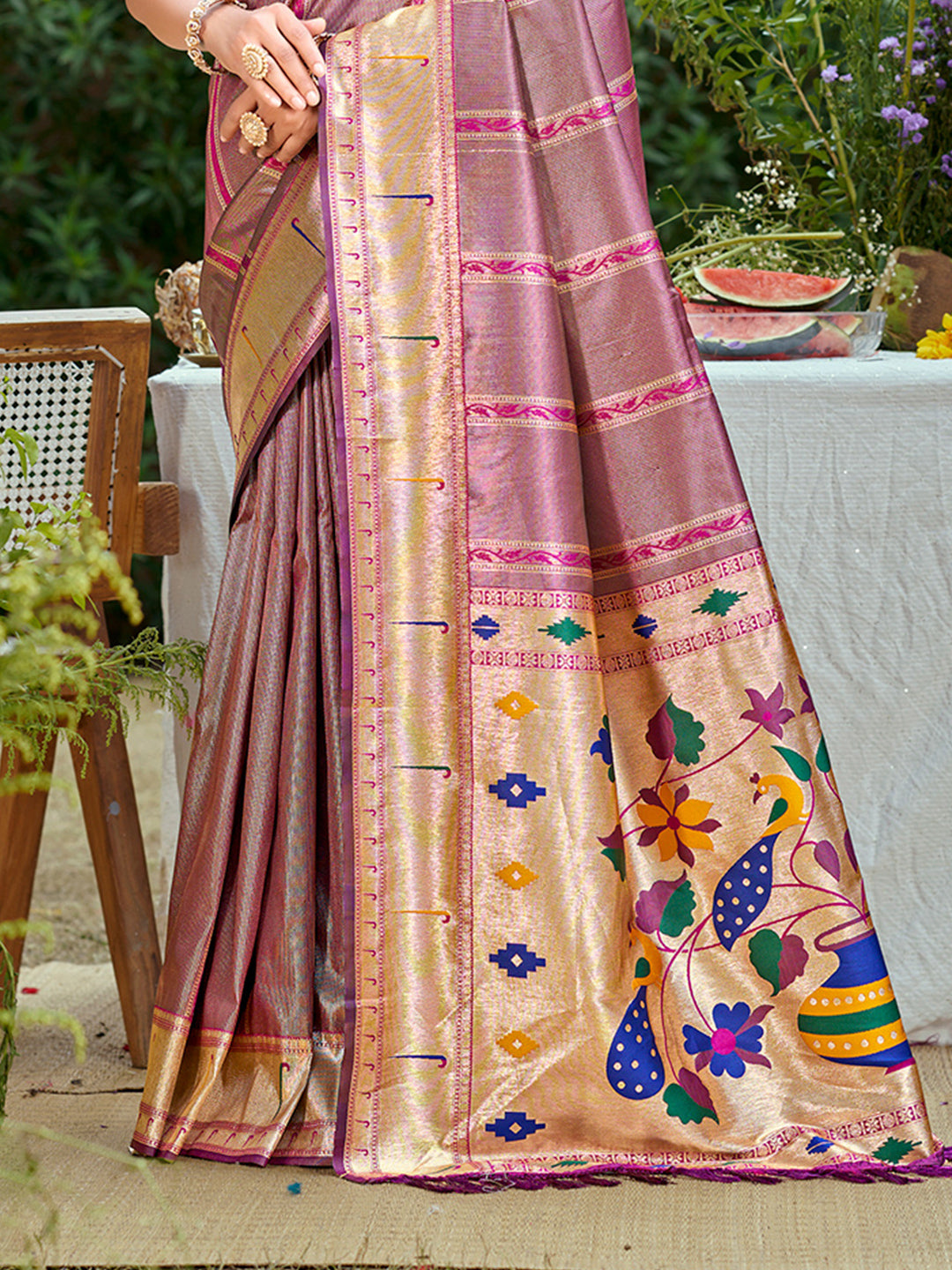 Sangam Prints Purple Silk Woven Work Traditional Saree