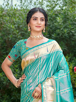 Thumbnail for Sangam Prints Teal Blue Silk Woven Work Traditional Saree