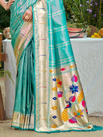 Thumbnail for Sangam Prints Teal Blue Silk Woven Work Traditional Saree
