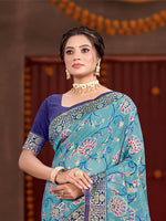 Thumbnail for Sangam Prints Sky Blue Cotton Silk With Meena Woven Work Traditional Saree