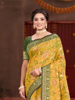 Thumbnail for Sangam Prints Yellow Cotton Silk With Meena Woven Work Traditional Saree