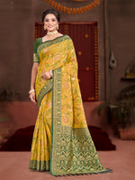 Thumbnail for Sangam Prints Yellow Cotton Silk With Meena Woven Work Traditional Saree