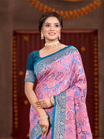 Thumbnail for Sangam Prints Pink Cotton Silk With Meena Woven Work Traditional Saree