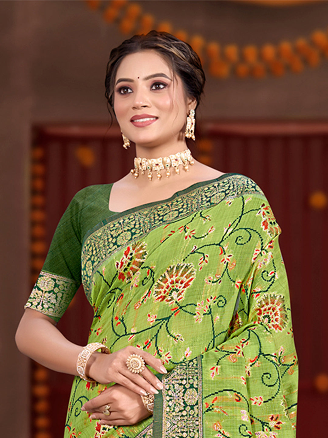 Sangam Prints Green Cotton Silk With Meena Woven Work Traditional Saree