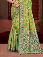Thumbnail for Sangam Prints Green Cotton Silk With Meena Woven Work Traditional Saree