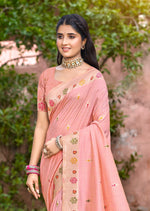 Thumbnail for Sangam Prints Peach Heavy Assam Silk Saree With Meena Woven Work Traditional Saree