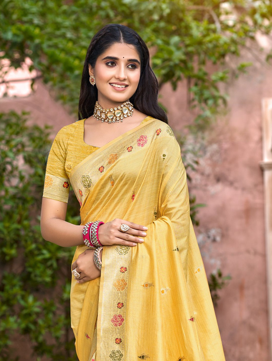 Sangam Prints Yellow Heavy Assam Silk Saree With Meena Woven Work Traditional Saree