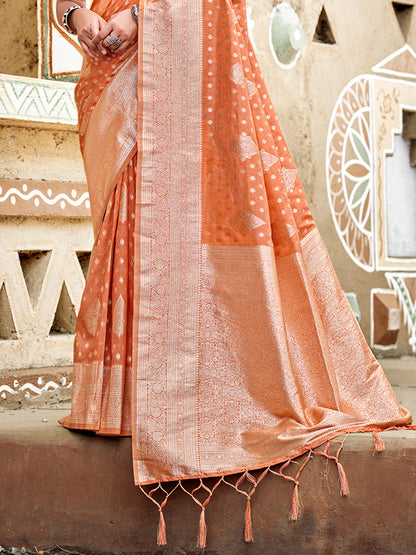 Sangam Prints Orange Assam Silk Woven Work Traditional Saree - Distacart