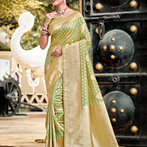 Sangam Prints Mint Green Assam Silk Woven Work Traditional Saree