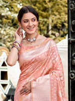 Thumbnail for Sangam Prints Peach Assam Silk Woven Work Traditional Saree