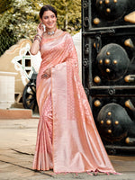 Thumbnail for Sangam Prints Peach Assam Silk Woven Work Traditional Saree