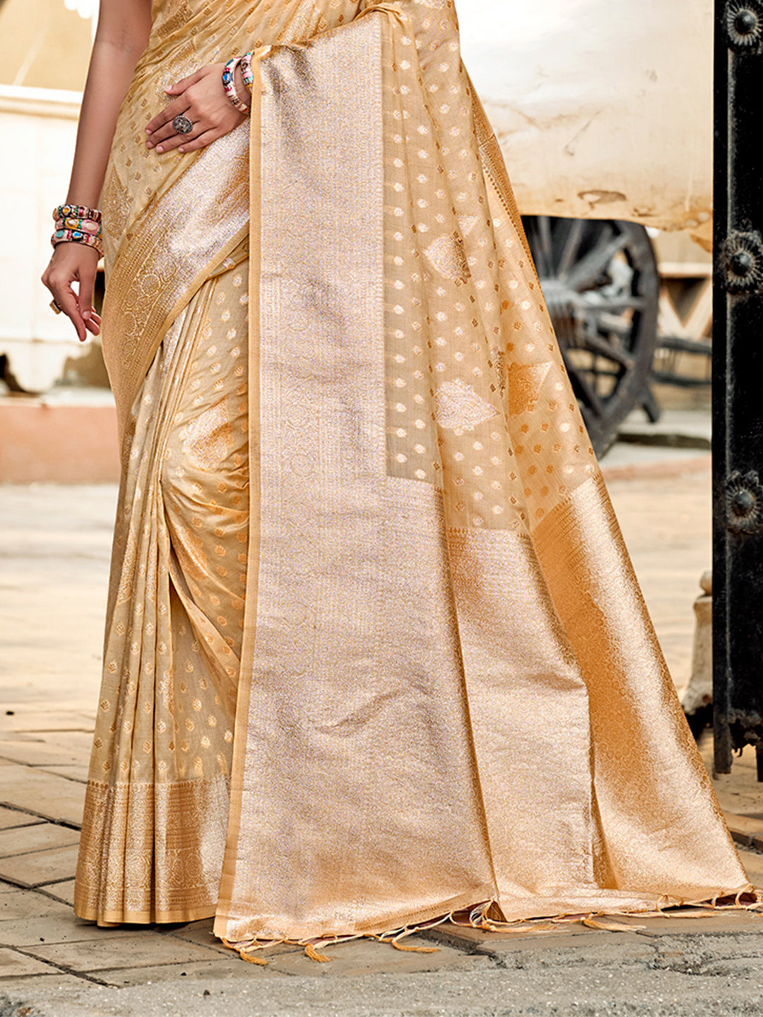 Sangam Prints Cream Assam Silk Woven Work Traditional Saree - Distacart