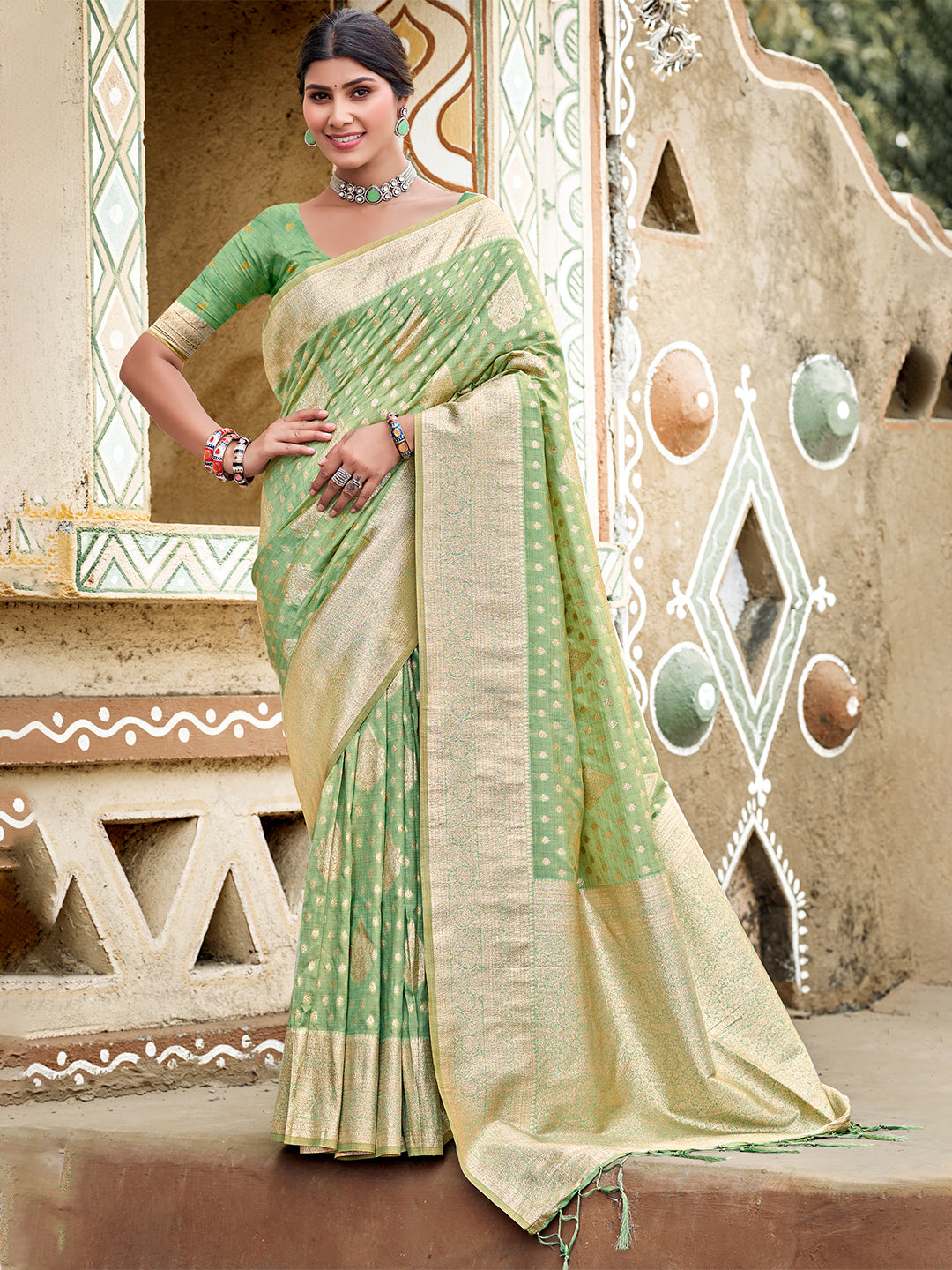 Sangam Prints Sea Green Assam Silk Woven Work Traditional Saree - Distacart