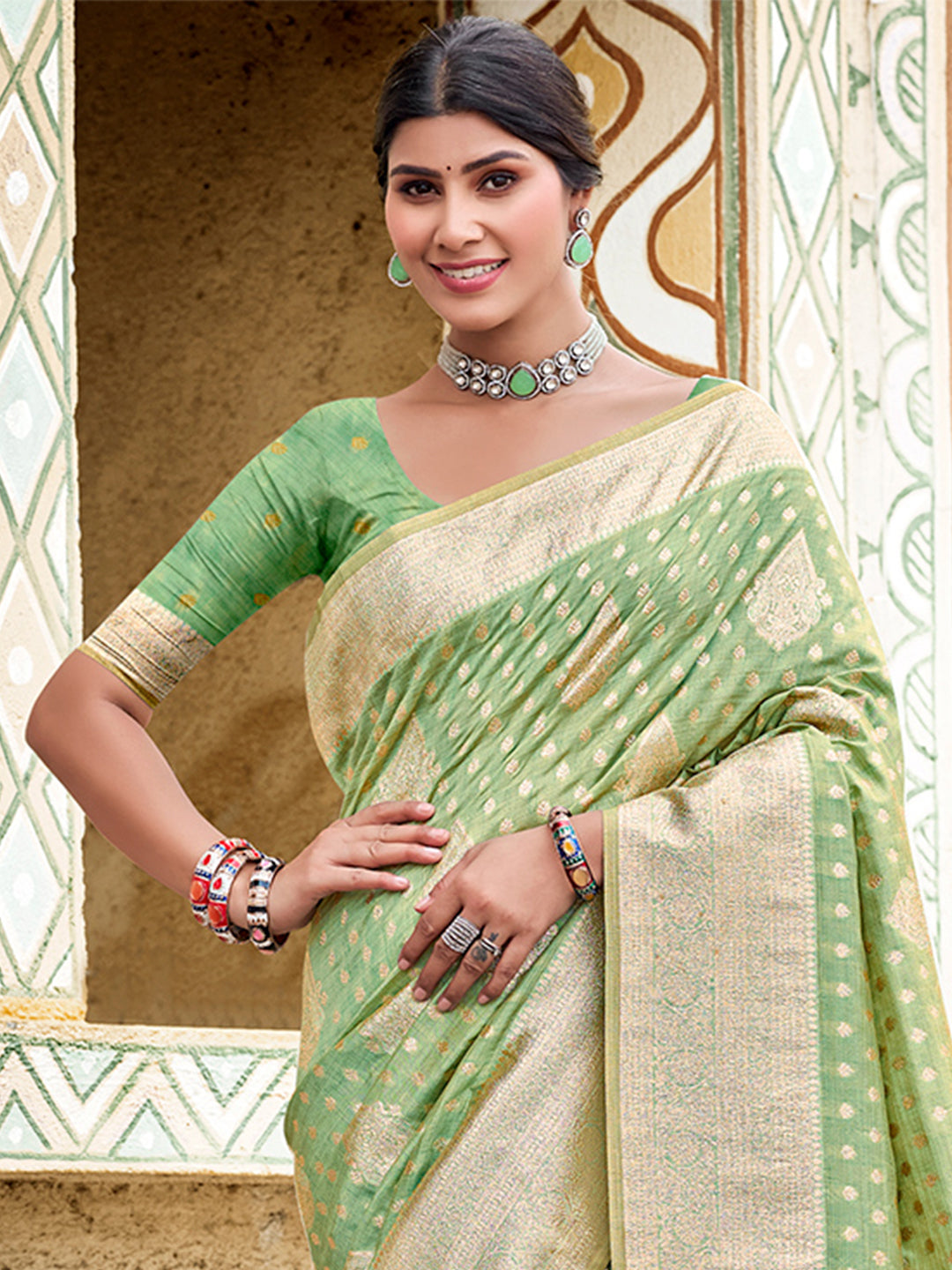 Sangam Prints Sea Green Assam Silk Woven Work Traditional Saree - Distacart