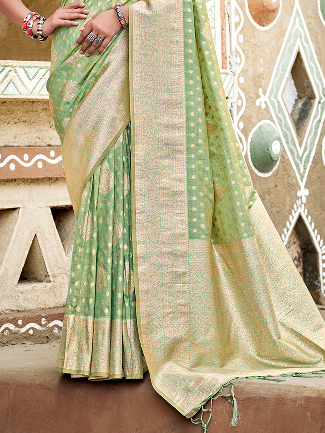 Sangam Prints Sea Green Assam Silk Woven Work Traditional Saree