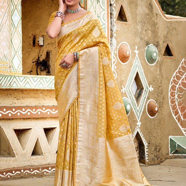 Sangam Prints Mustard Assam Silk Woven Work Traditional Saree