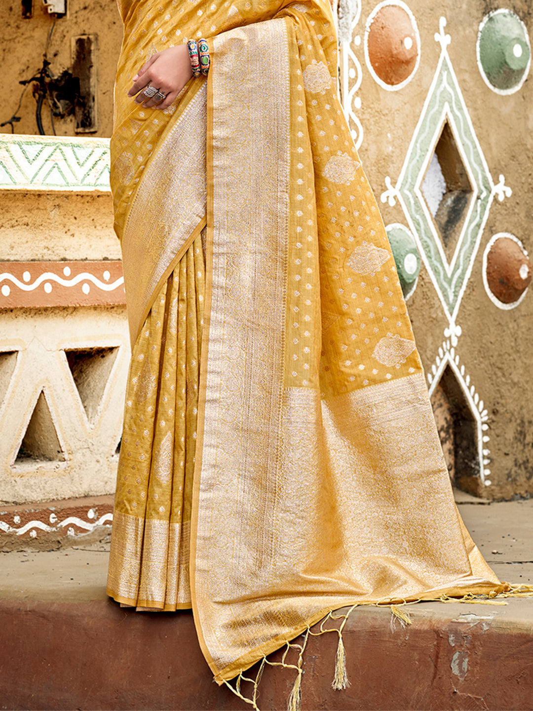 Sangam Prints Mustard Assam Silk Woven Work Traditional Saree - Distacart