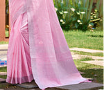 Thumbnail for Sangam Prints Pink Linen Woven Work Traditional Saree