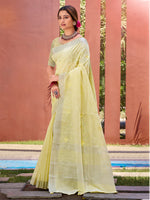 Thumbnail for Sangam Prints Yellow Linen Woven Work Traditional Saree