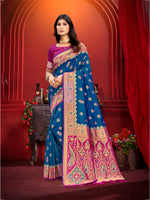 Thumbnail for Sangam Prints Teal Blue Silk Woven Work Traditional Saree