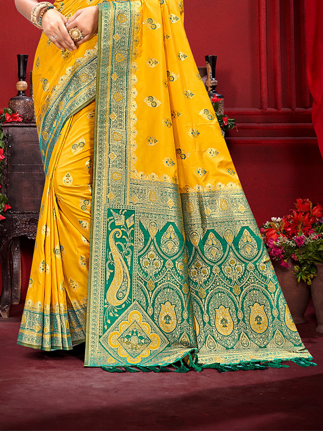 Sangam Prints Yellow Silk Woven Work Traditional Saree