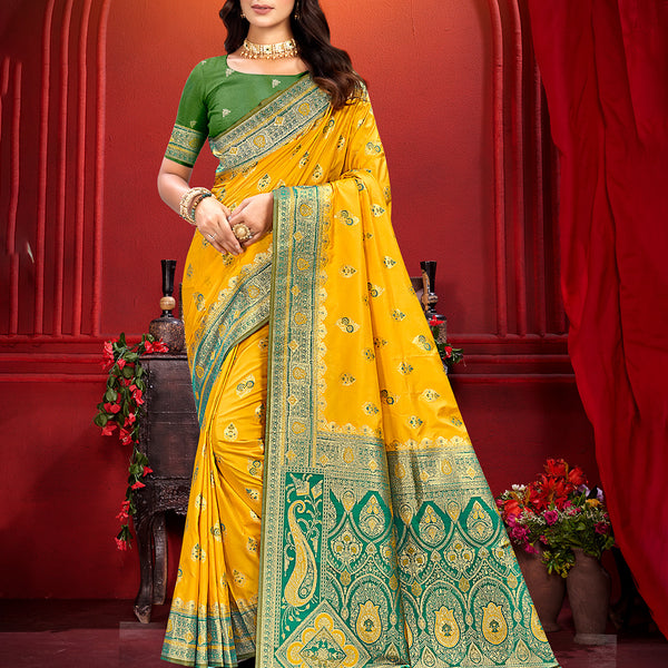 Sangam Prints Yellow Silk Woven Work Traditional Saree