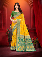 Thumbnail for Sangam Prints Yellow Silk Woven Work Traditional Saree