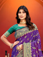 Thumbnail for Sangam Prints Purple Silk Woven Work Traditional Saree
