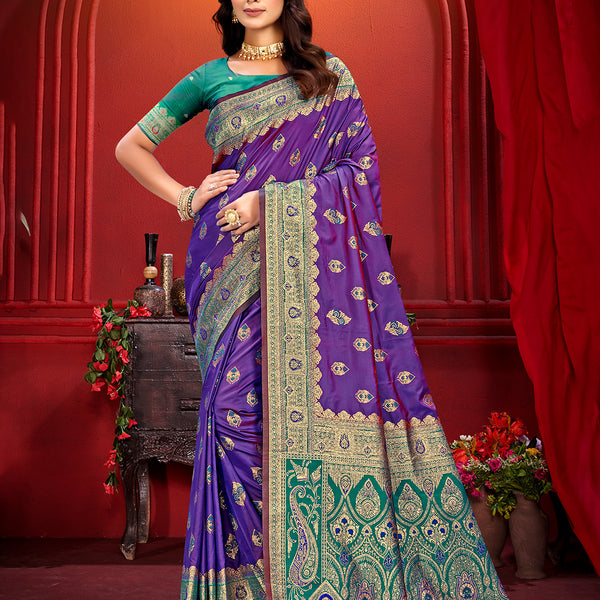 Sangam Prints Purple Silk Woven Work Traditional Saree