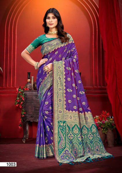 Prazu Fashion Purple Silk Weaving Wedding Wear Saree