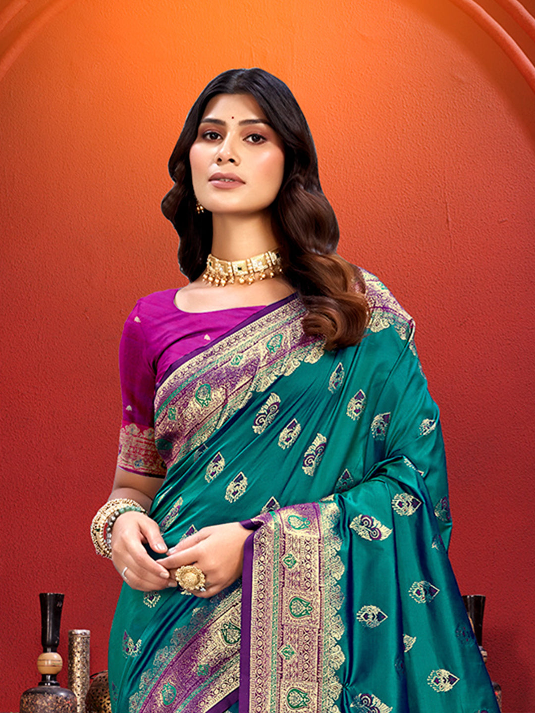 Sangam Prints Turquoise Blue Silk Woven Work Traditional Saree - Distacart