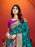 Thumbnail for Sangam Prints Turquoise Blue Silk Woven Work Traditional Saree