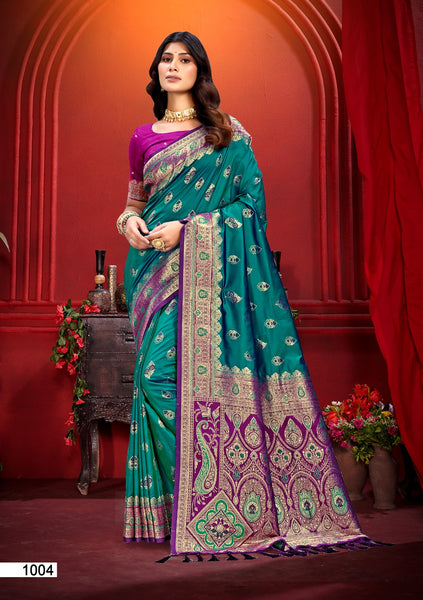 Prazu Fashion Dark Green Silk Weaving Wedding Wear Saree