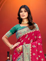 Thumbnail for Sangam Prints Rani Pink Silk Woven Work Traditional Saree