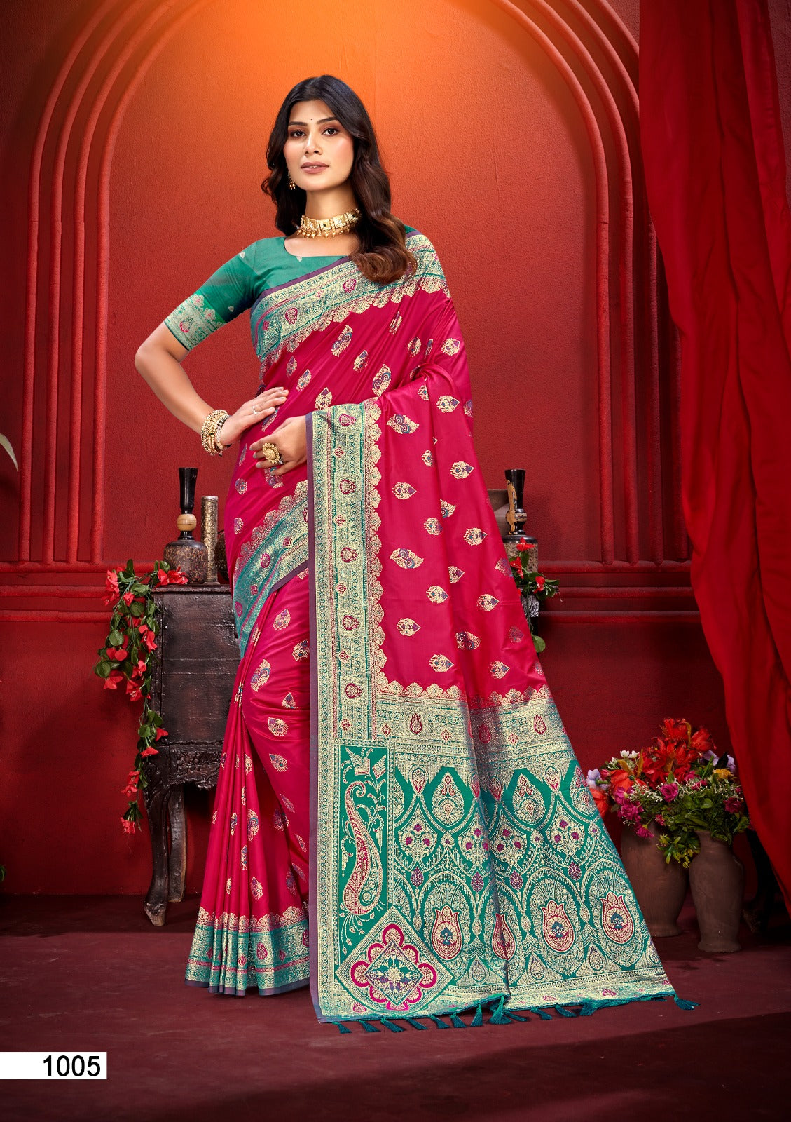 Prazu Fashion Pink Silk Weaving Wedding Wear Saree